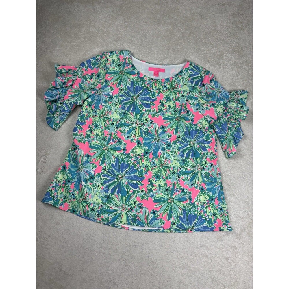 Lilly Pulitzer Darlah Top in the "Soleil Pink Good Hare Day" Large Pink Floral